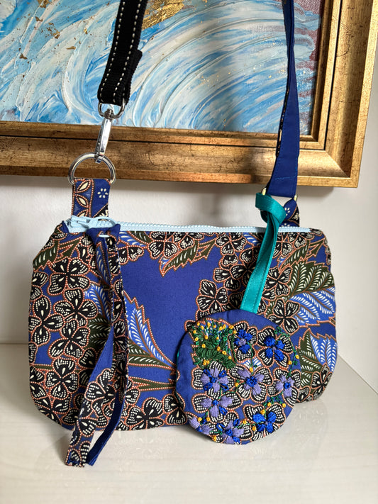 Hand-embroidered Blue Batik Bag Charm