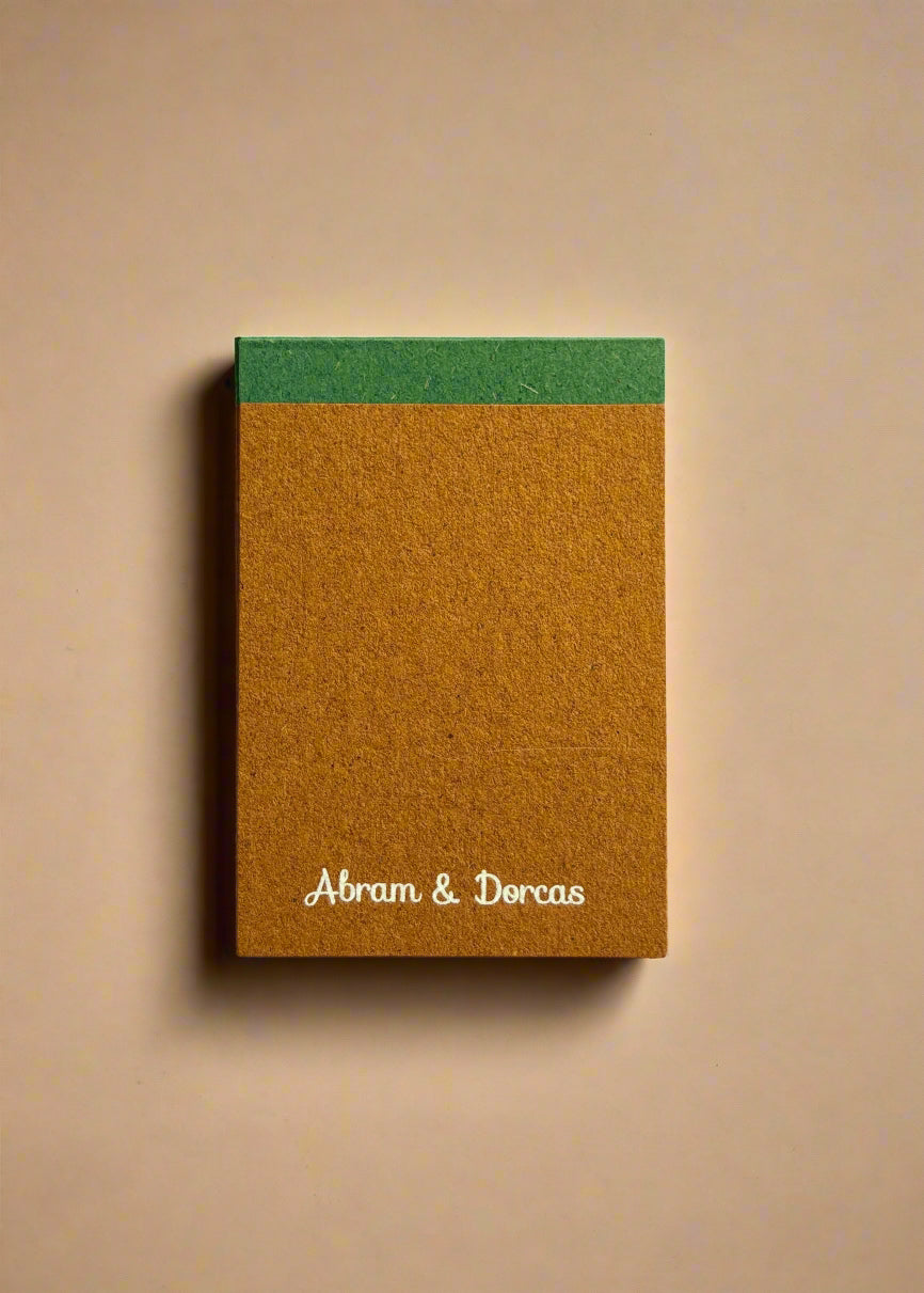 Notebook with 'Abram & Dorcas' biodegradable notepad eco friendly notepad cotton paper