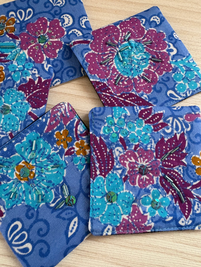 Hand-Beaded Bookmarks - Blue Batik