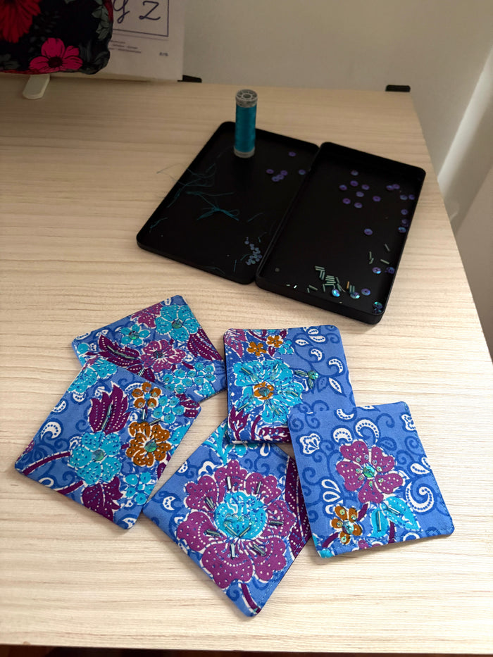Hand-Beaded Bookmarks - Blue Batik