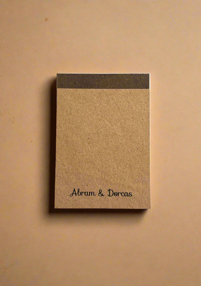 Biodegradable notebook with 'Abram & Dorcas' branding eco-friendly notepad