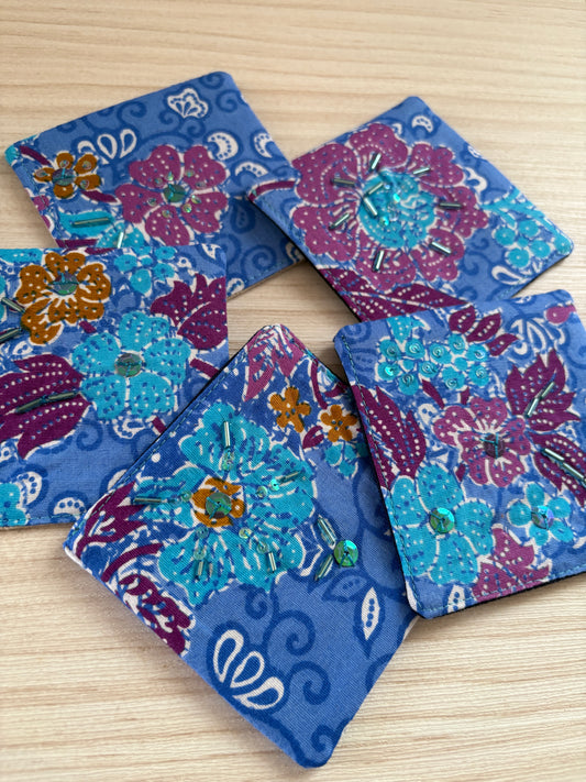 Hand-Beaded Bookmarks - Blue Batik