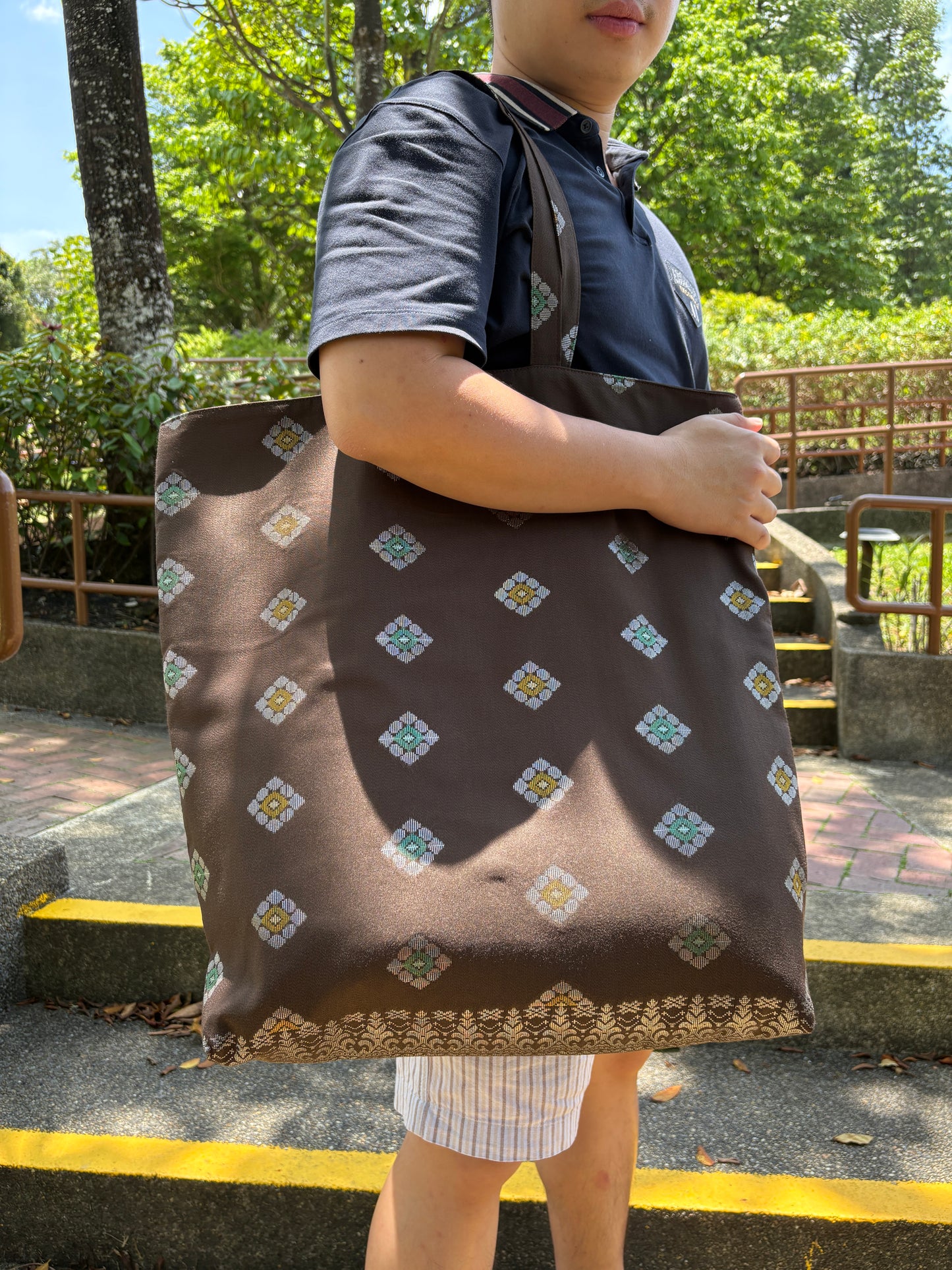 Handmade in Singapore Songket hand bag made from Malaysian Songket fabric