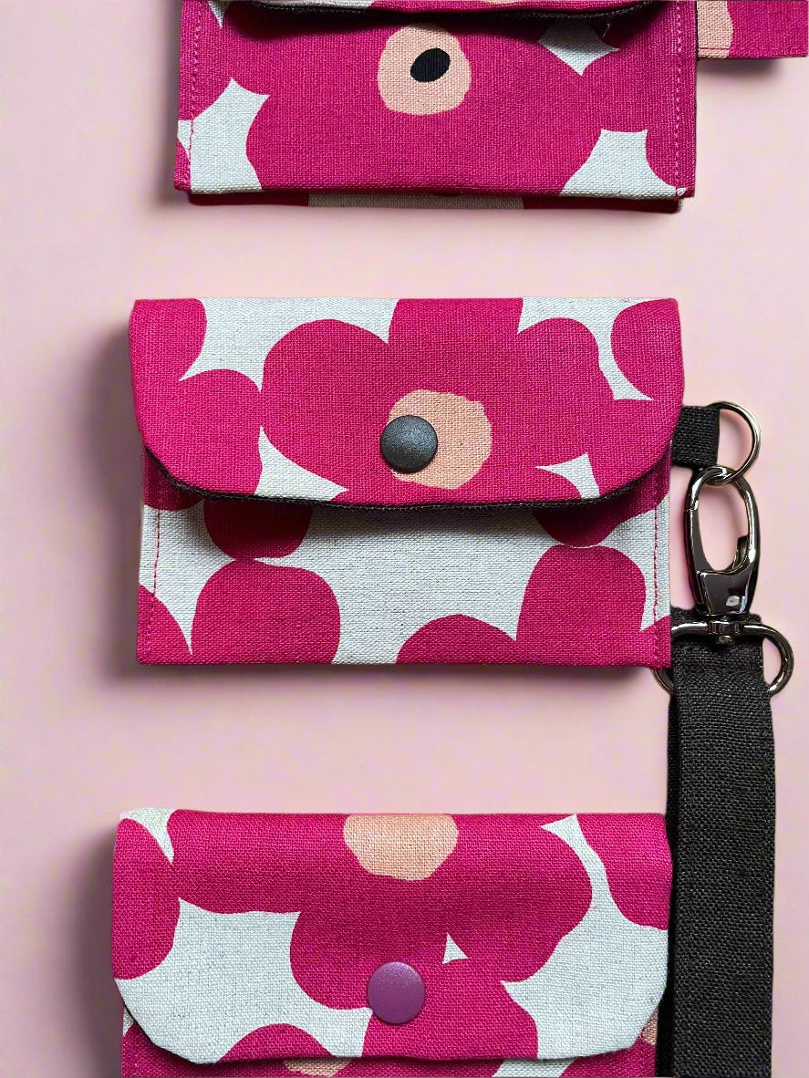 Pink Floral Card Wallet with Detachable Strap