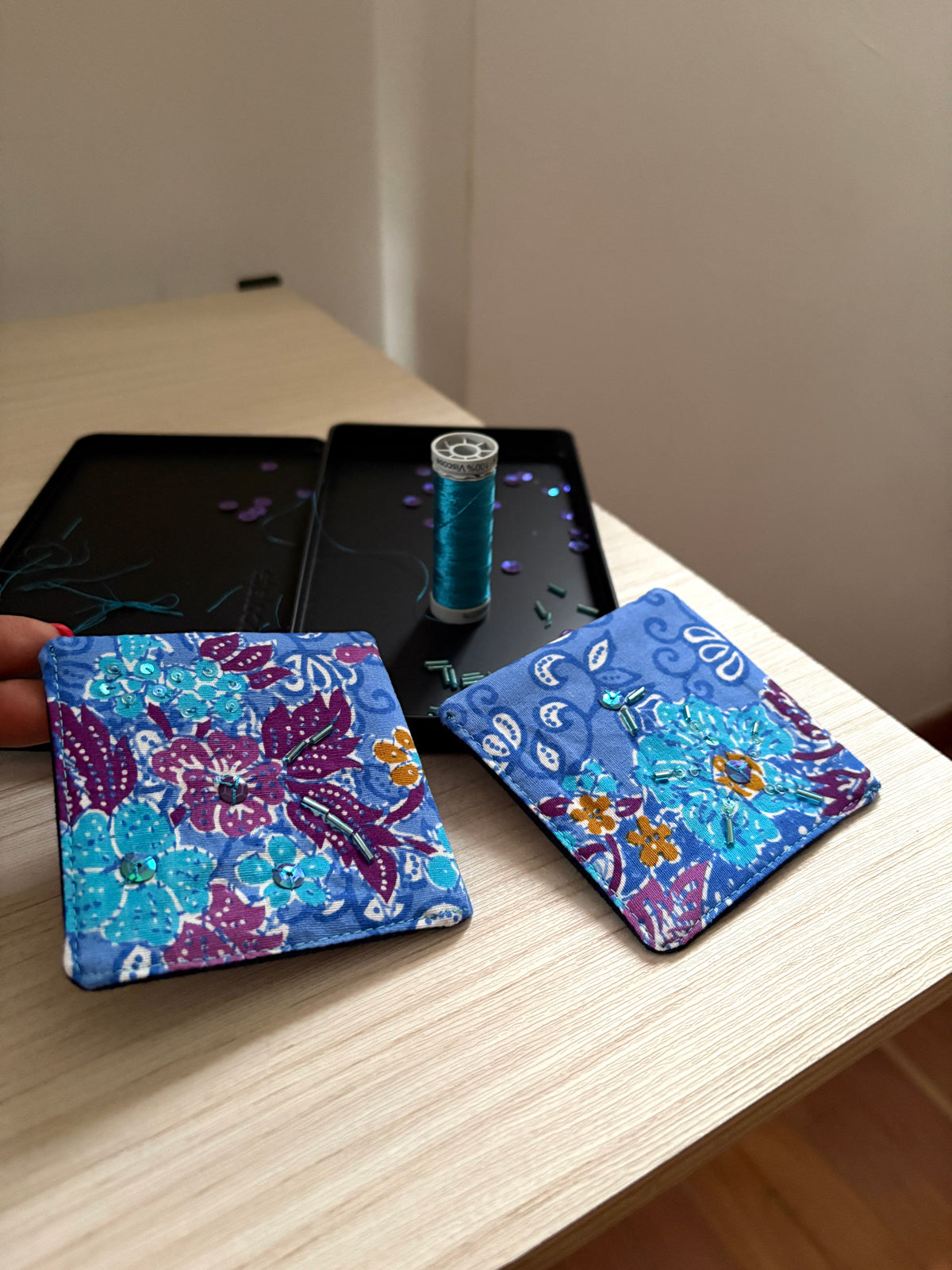 Hand-Beaded Bookmarks - Blue Batik