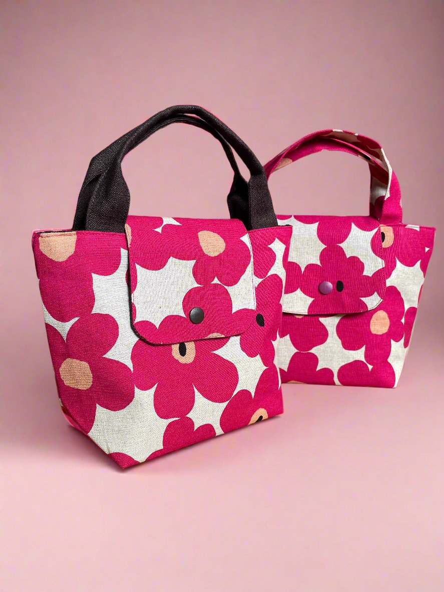 Pink Floral Handbag with Brown Handles