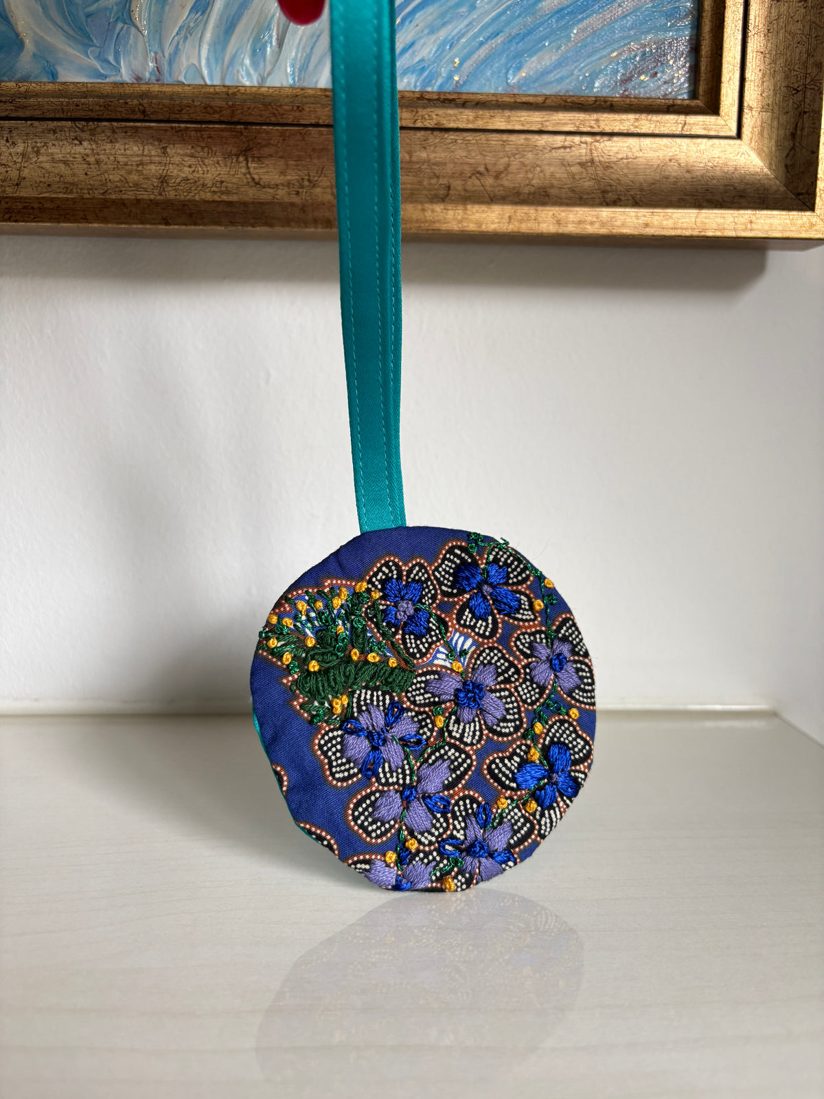 Hand-embroidered Blue Batik Bag Charm