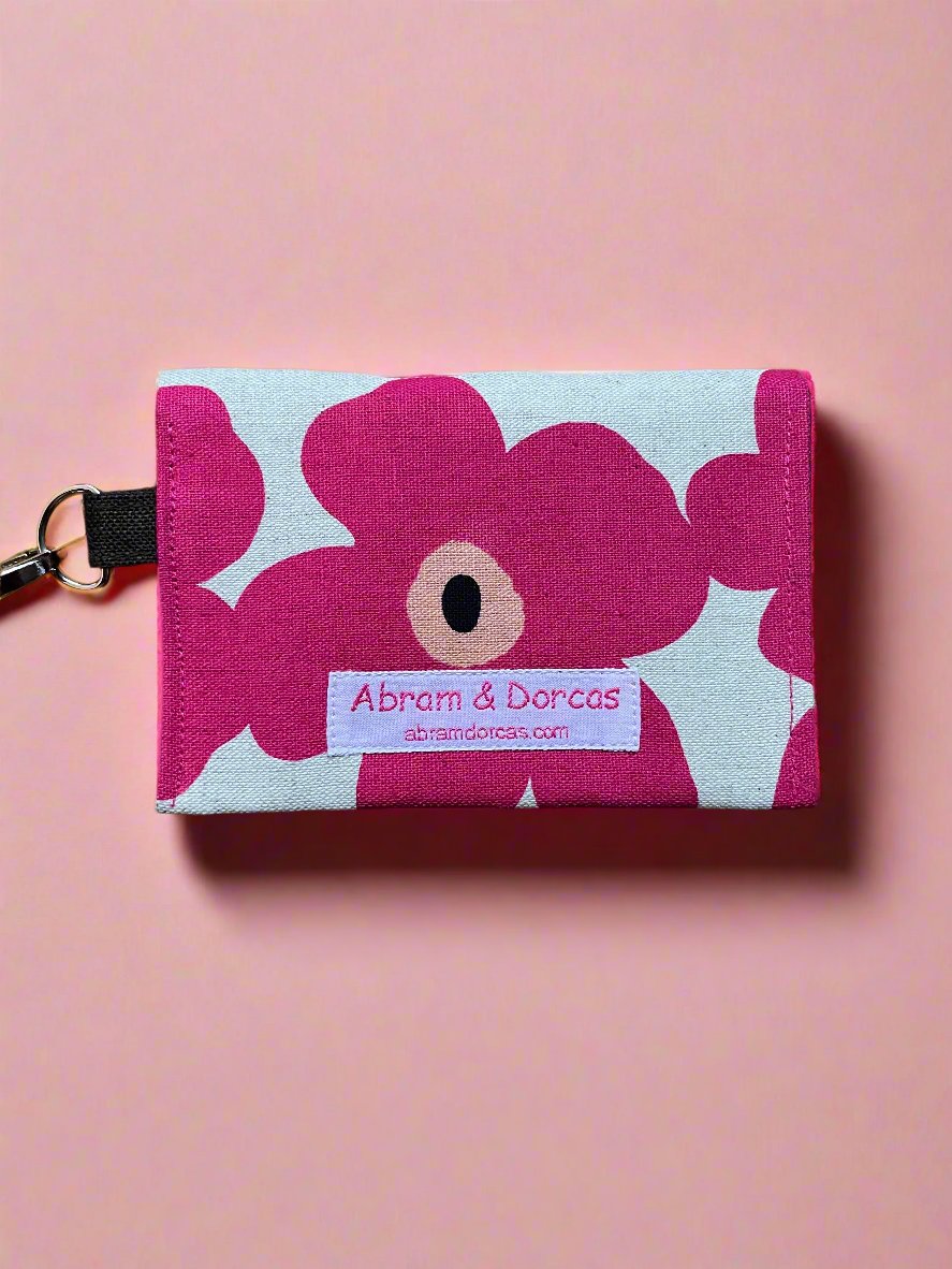 Pink Floral Card Wallet with Detachable Strap