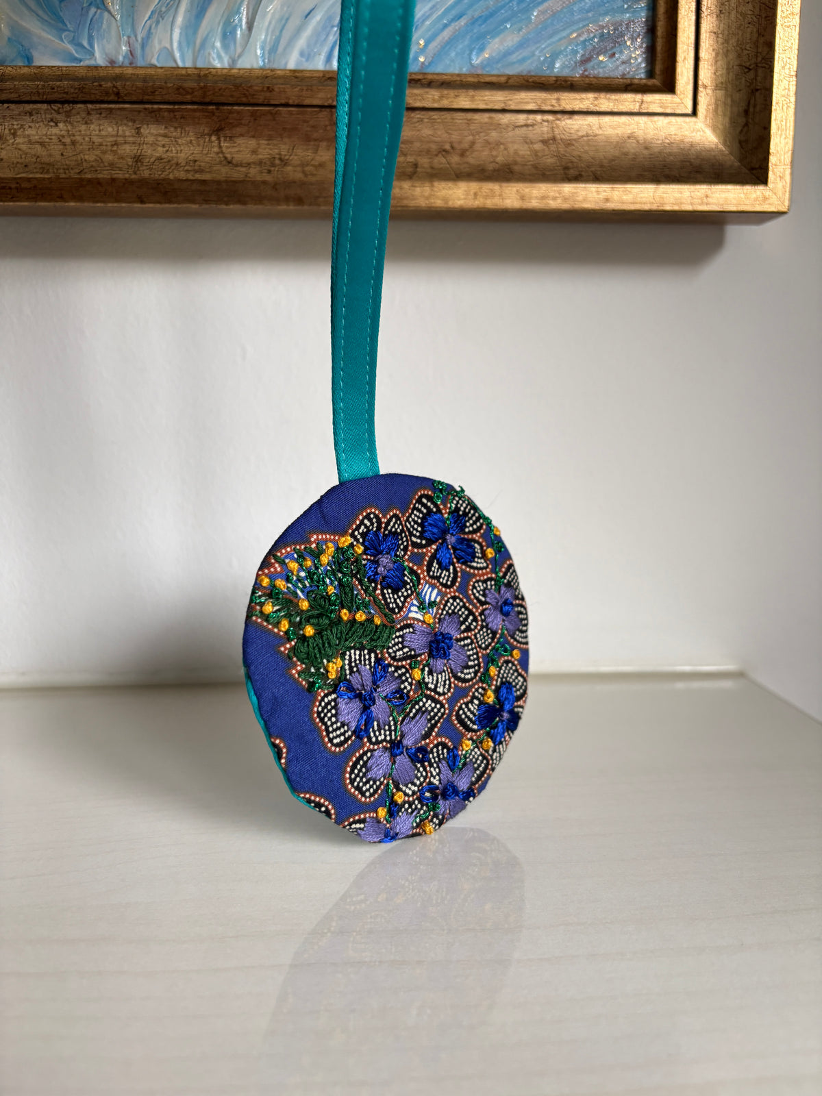 Hand-embroidered Blue Batik Bag Charm