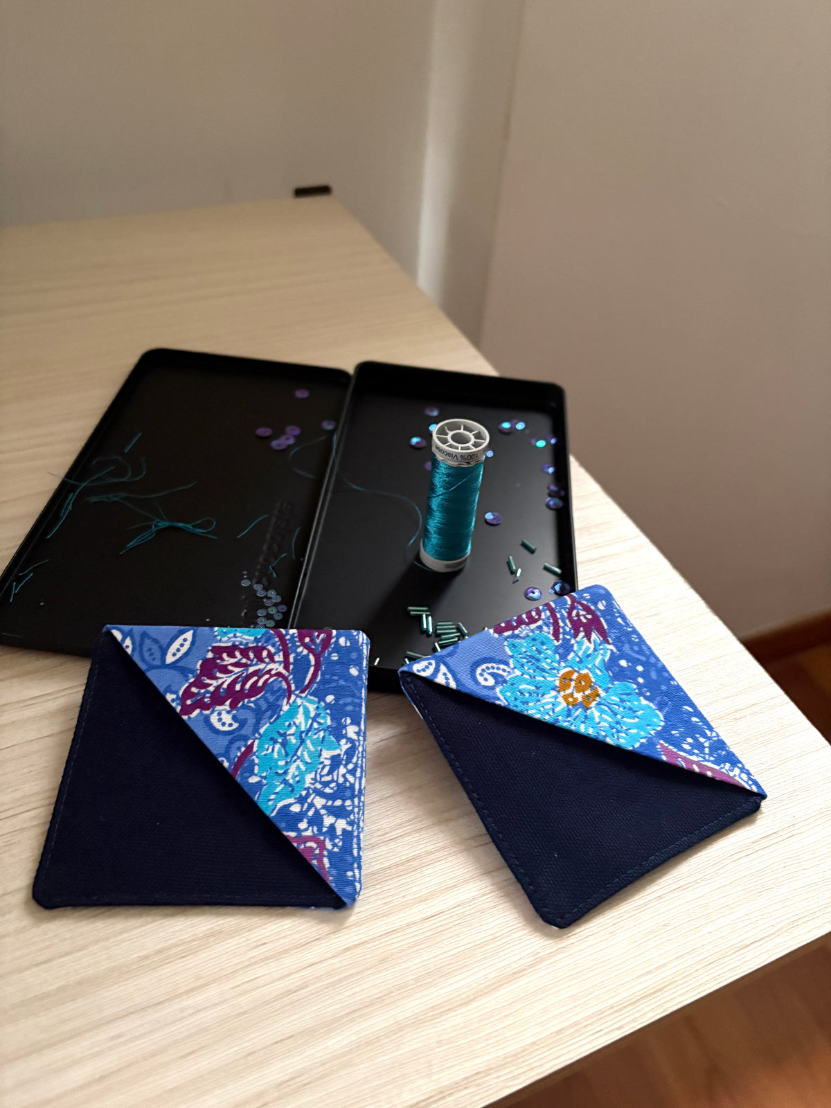 Hand-Beaded Bookmarks - Blue Batik