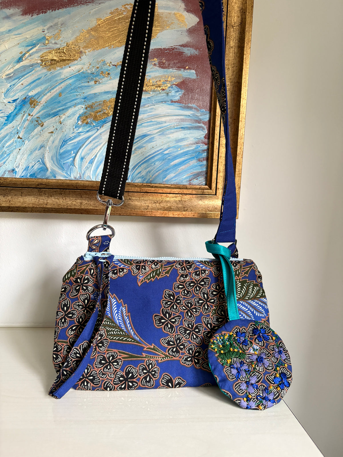 Hand-embroidered Blue Batik Bag Charm