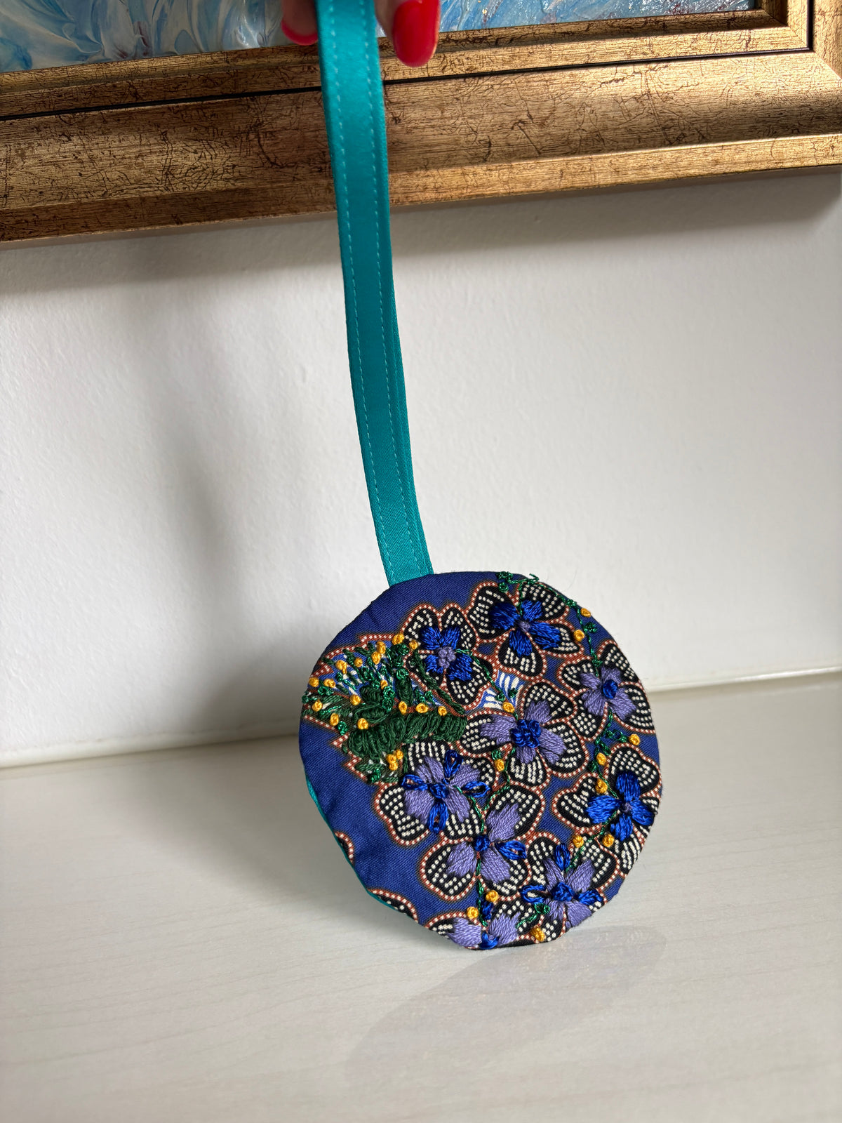 Hand-embroidered Blue Batik Bag Charm