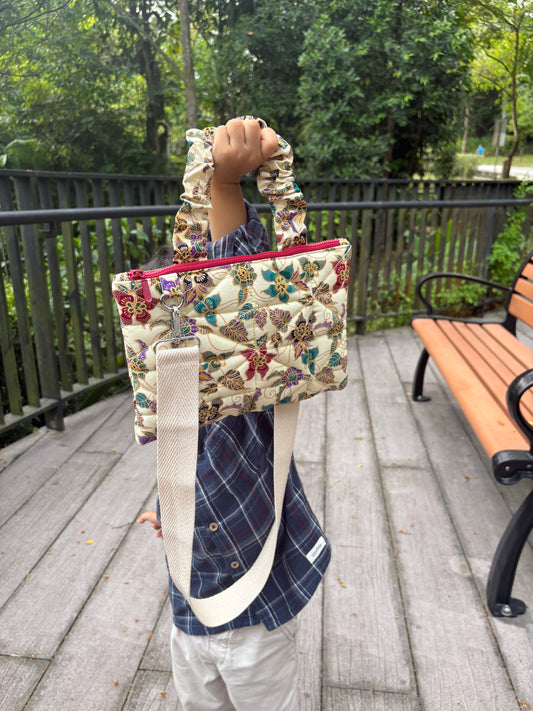 Batik Bag with Crossbody Strap and Ruffle Handle