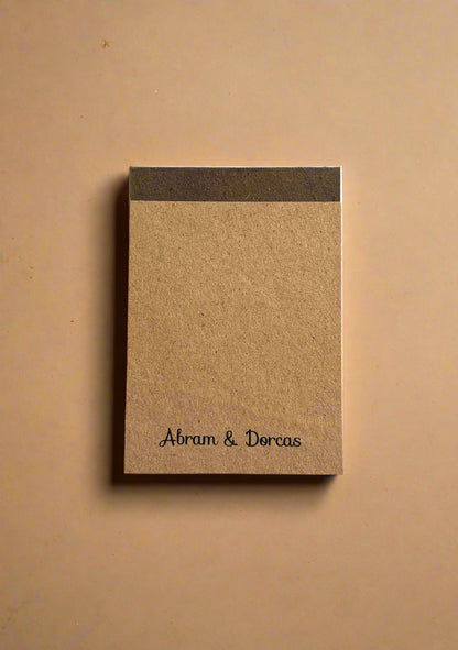 Biodegradable notebook with 'Abram & Dorcas' branding eco-friendly notepad