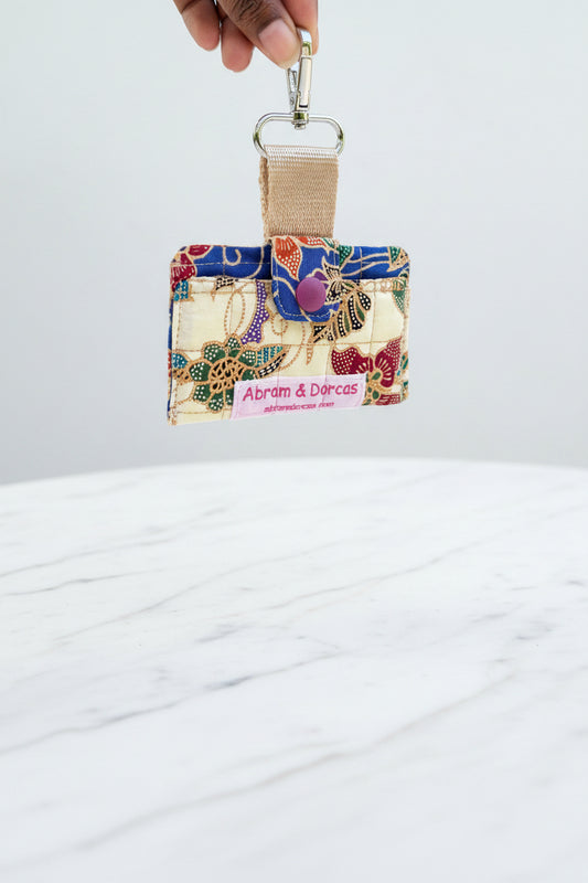 Quilted Batik card holder with high-quality lobster clasp attached by Japanese webbing handmade in Singapore.
