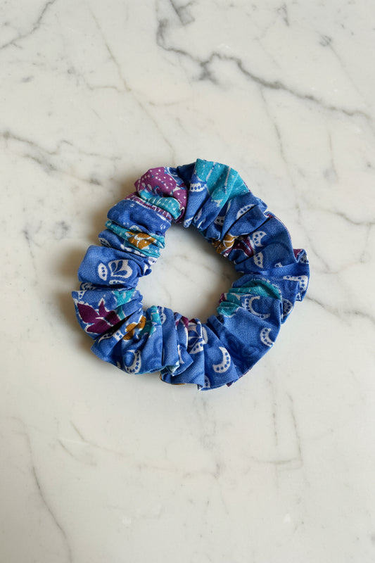 Blue Batik scrunchie handmade in Singapore.