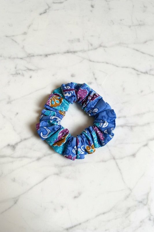 Blue Batik scrunchie handmade in Singapore.