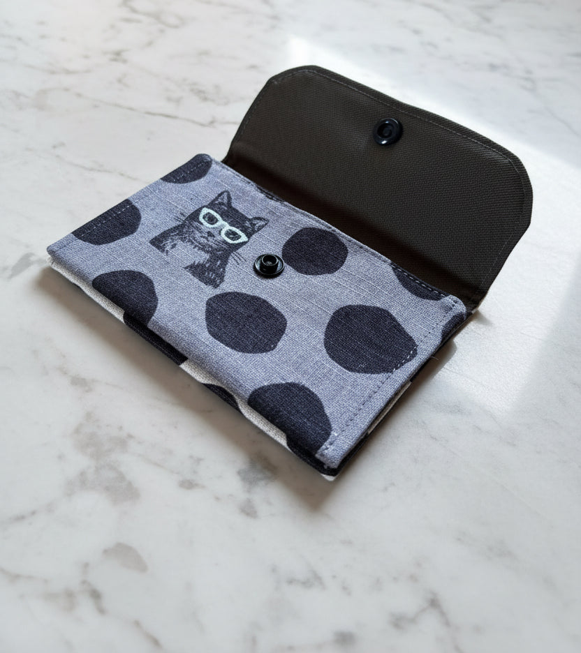 Japanese canvas cat print wallet handmade in Singapore.