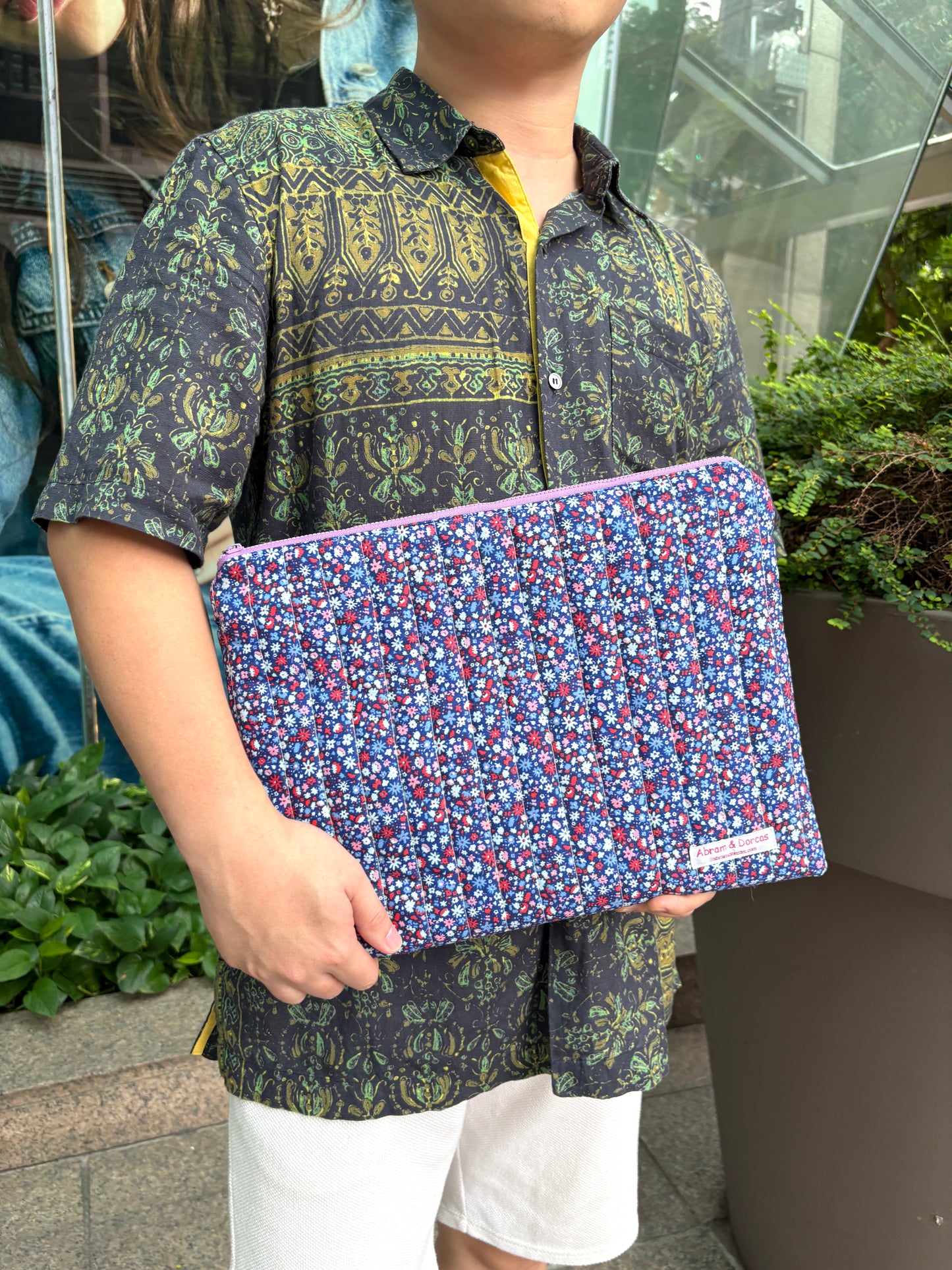 Liberty of London laptop bag handmade in Singapore, lined with pure Japanese cotton with YKK zipper closure.