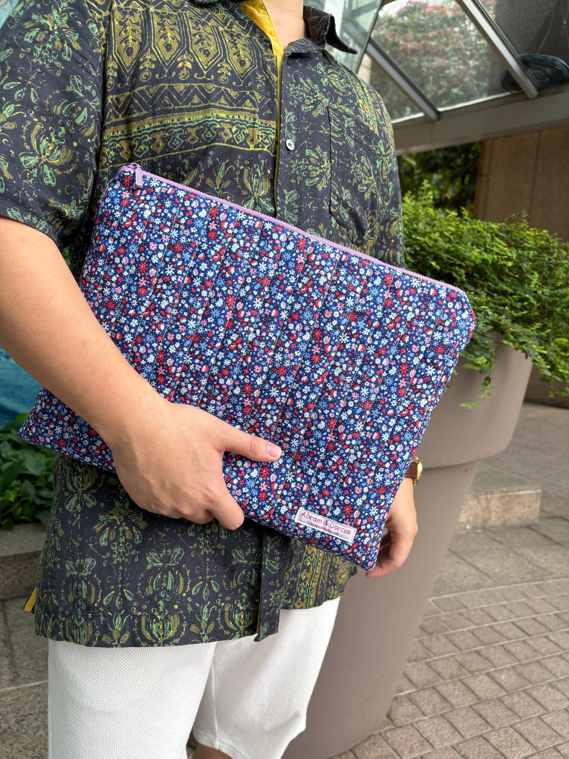 Liberty of London laptop bag handmade in Singapore, lined with pure Japanese cotton with YKK zipper closure.