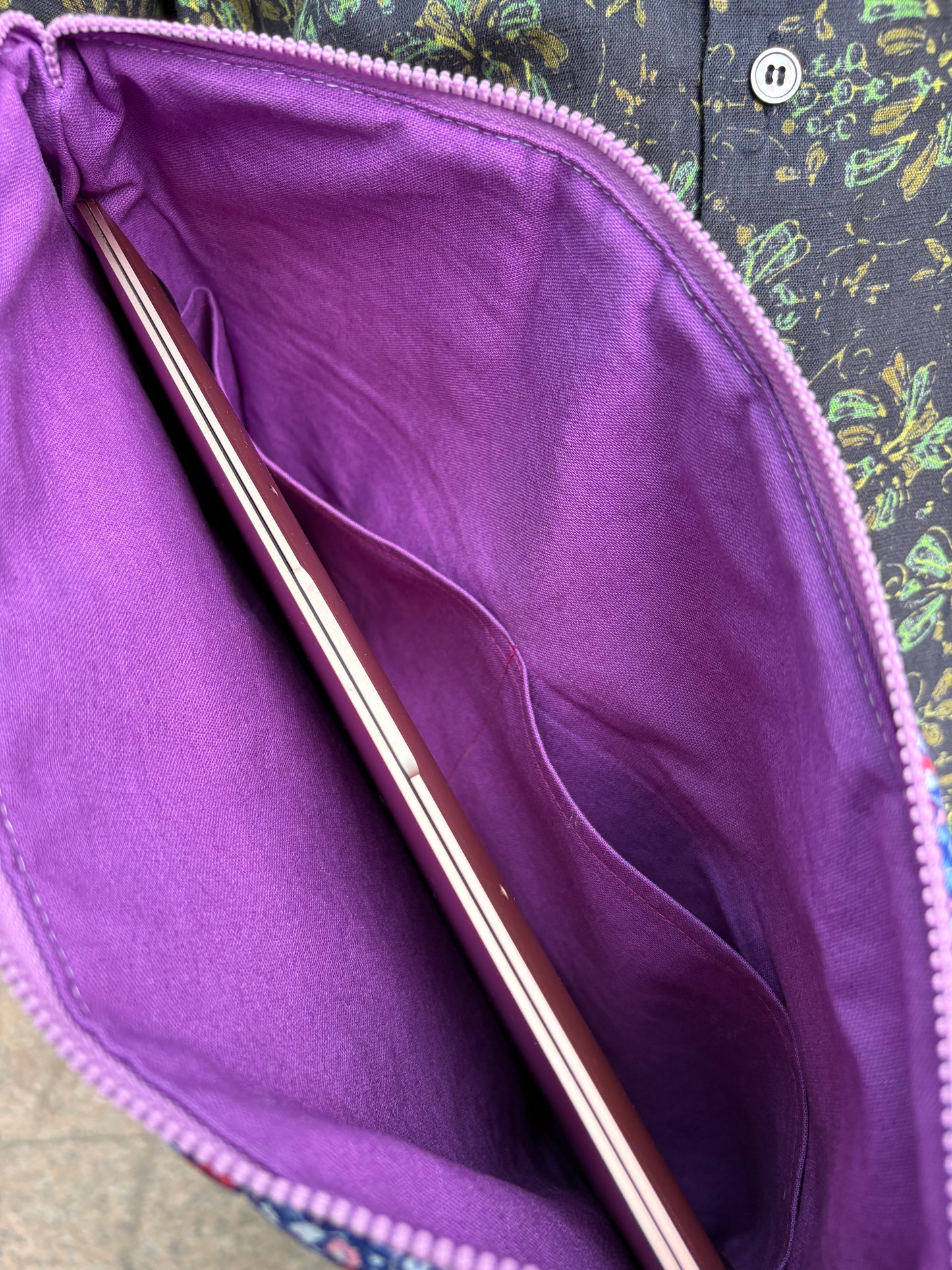 Liberty of London laptop bag handmade in Singapore, lined with pure Japanese cotton with YKK zipper closure.