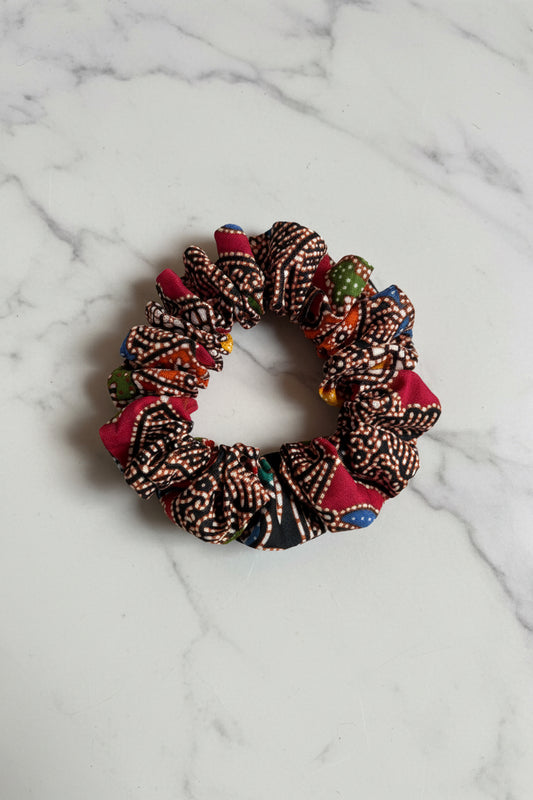 Red and black batik hair tie handmade in Singapore.