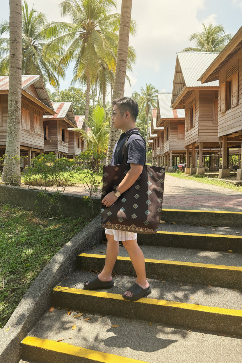 Handmade in Singapore Songket hand bag made from Malaysian Songket fabric